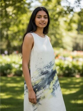 Armani Exchange Neutral Abstract Shift Dress Sleeveless Summer